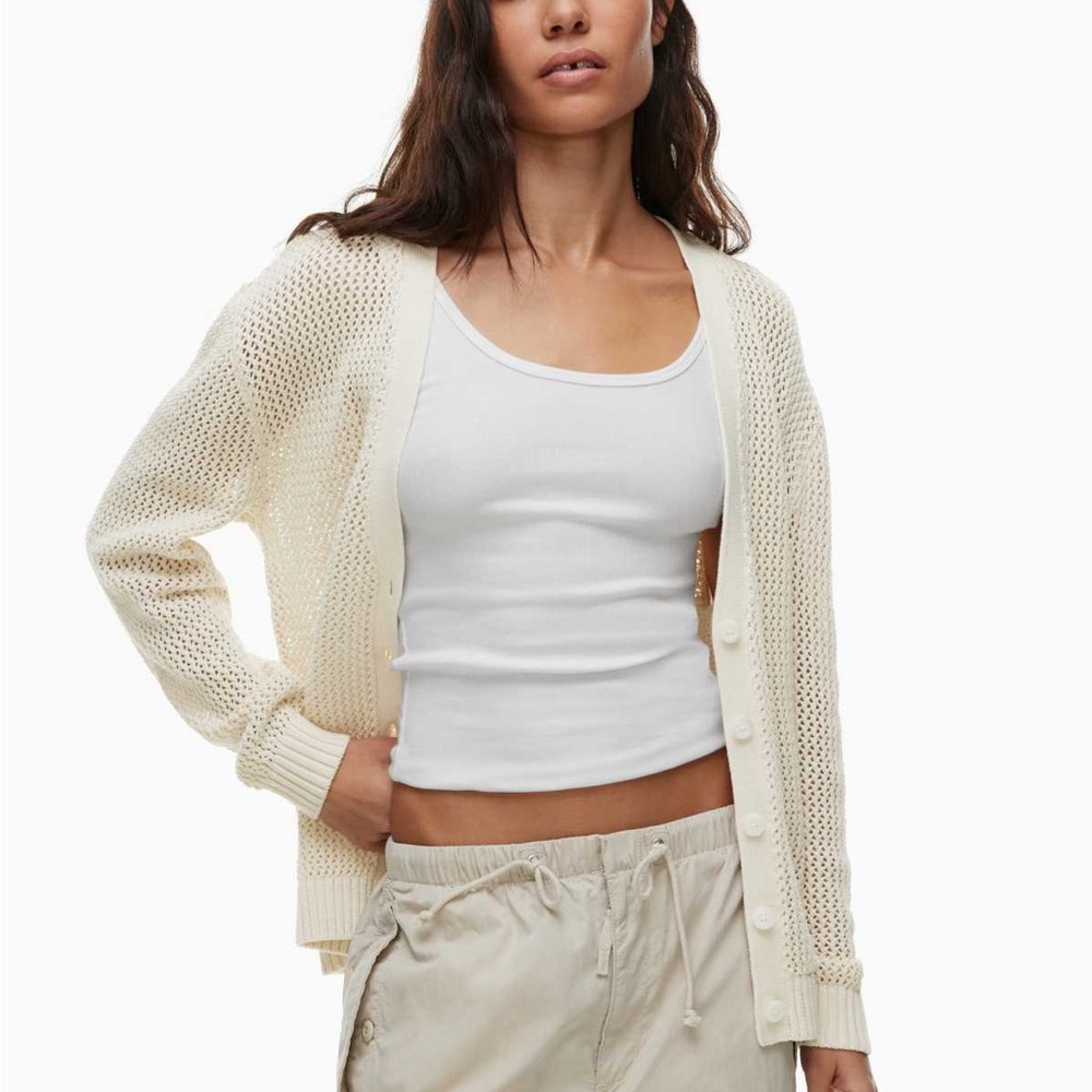 Light Cream Open-Knit Button Cardigan